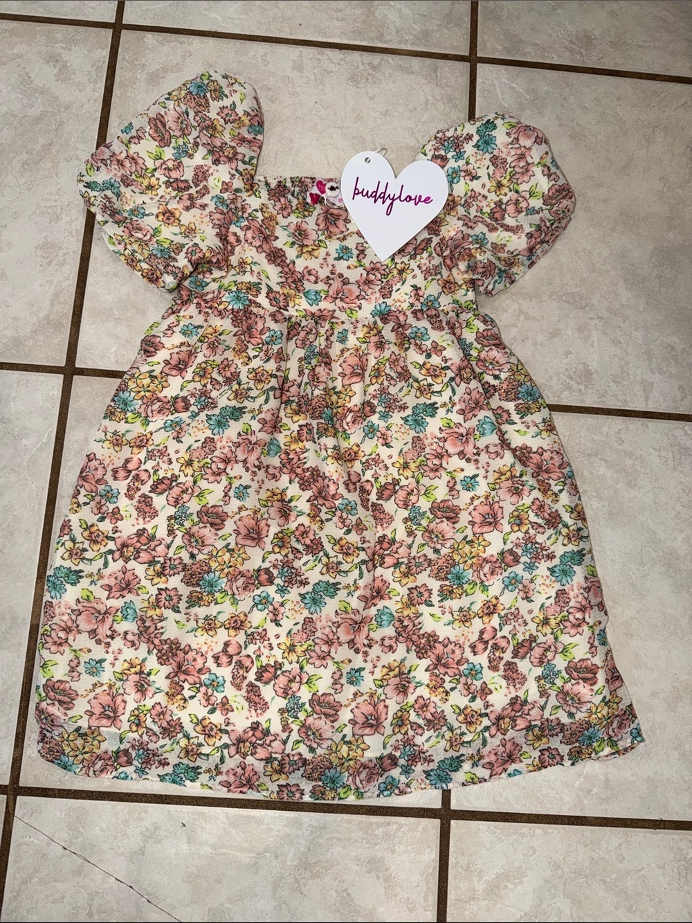 NWT Buddy Love Kennedy Cotswold Floral Dress Puff Sleeves Pink Cream Teal Size 6